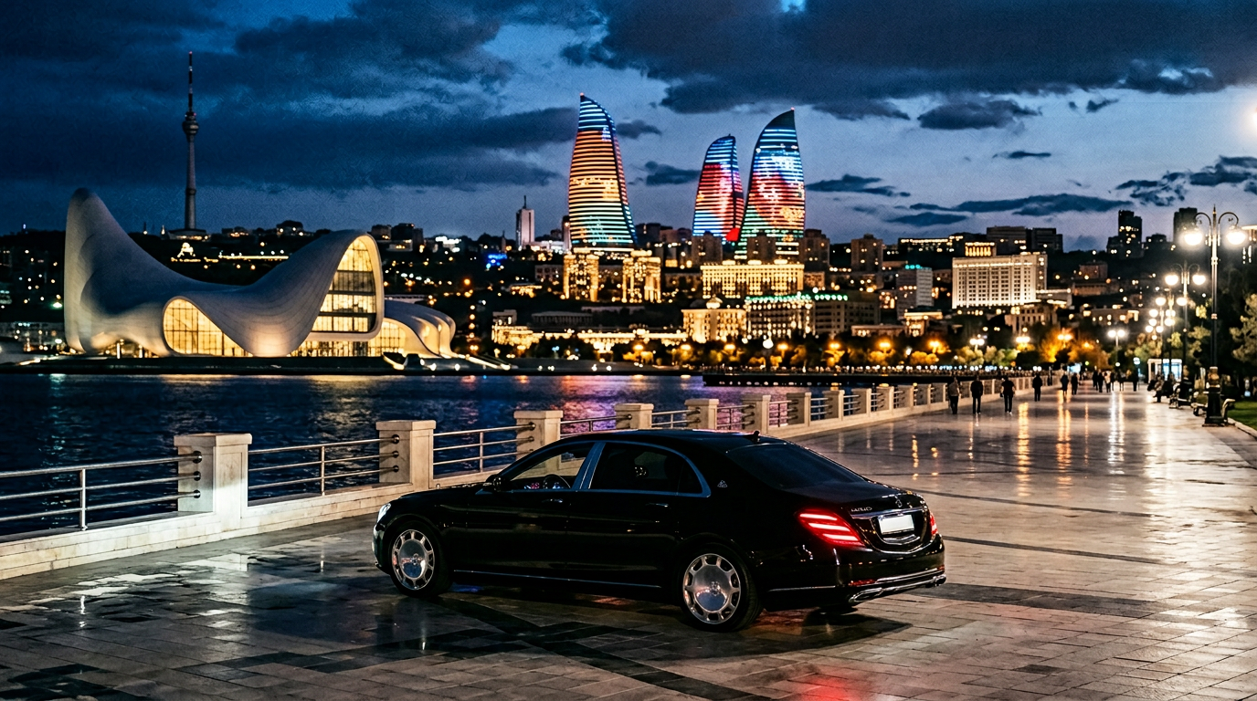 Baku city skyline with Flame Towers